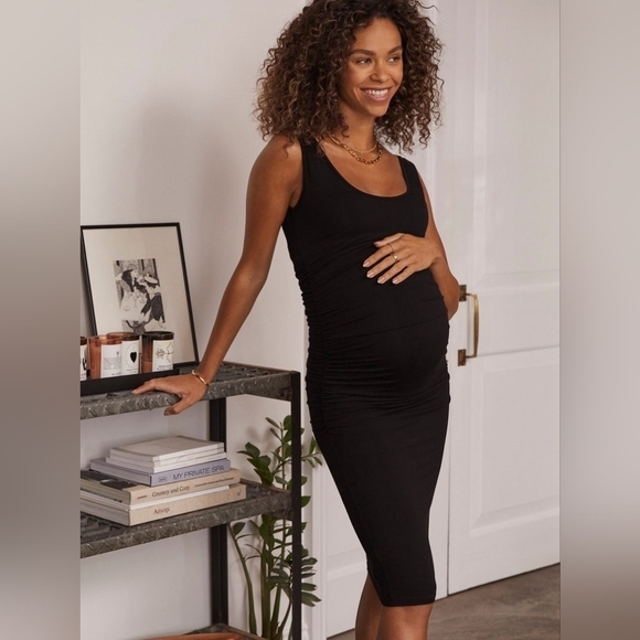 Isabella Oliver | Ellis Maternity Tank Dress ruched jersey midi black scoop neck - Picture 1 of 6